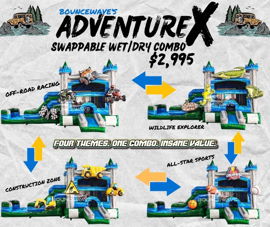 AdventureX Commercial 4 - in - 1 Bounce House with Slide Combo (Wet/Dry) - BounceWave Inflatable Sales
