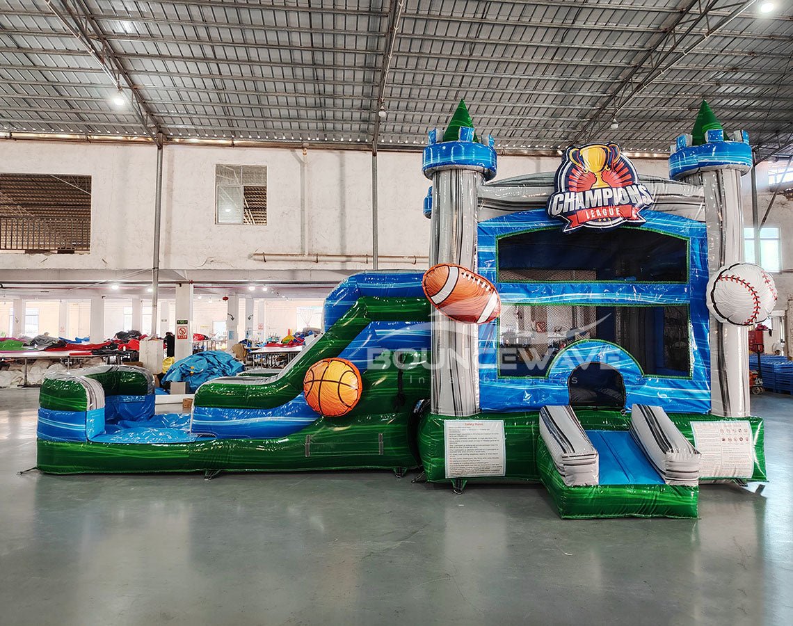 AdventureX Commercial 4 - in - 1 Bounce House with Slide Combo (Wet/Dry) - BounceWave Inflatable Sales