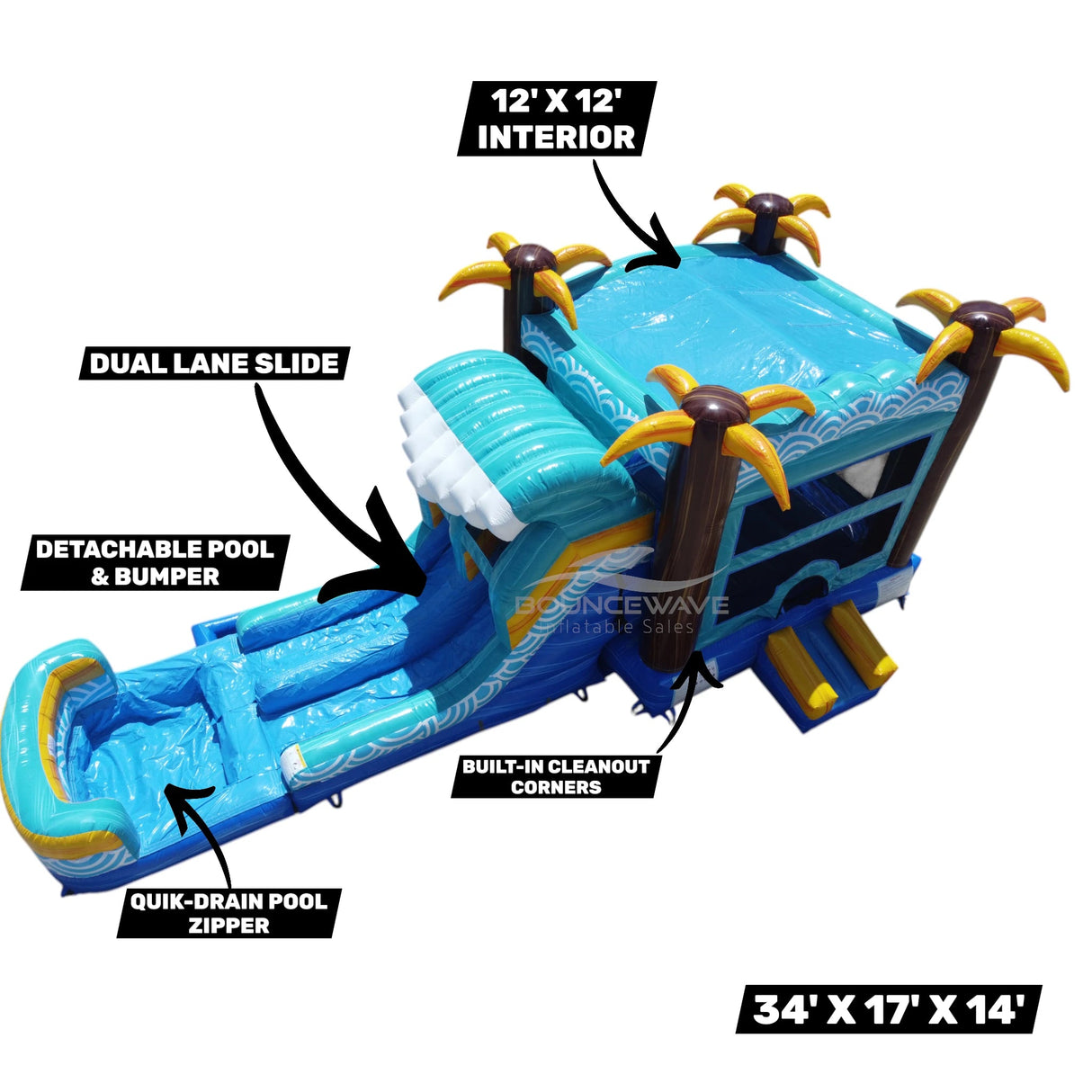 Akua Falls Dual Lane Bounce House with Slide (Wet/Dry) - BounceWave Inflatable Sales