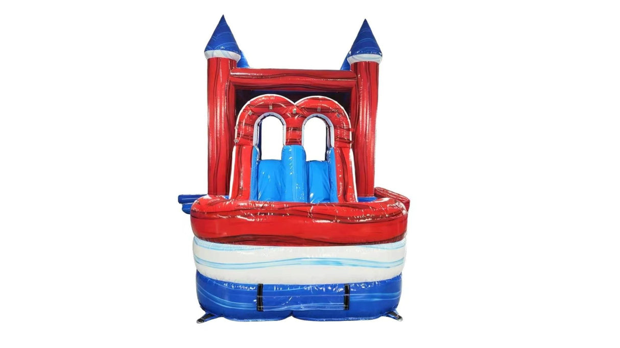 American Thunder PowerPlay Dual Lane Bounce House with Slide Combo - BounceWave Inflatable Sales