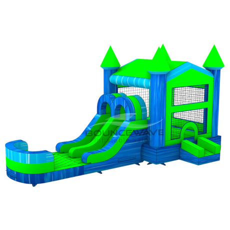 AquaBolt PowerPlay Dual Lane Bounce House with Slide Combo - BounceWave Inflatable Sales
