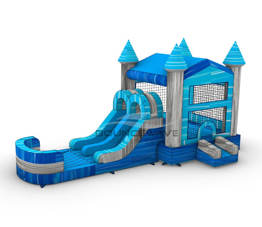 Bahama Blast PowerPlay Dual Lane Bounce House with Slide Combo - BounceWave Inflatable Sales