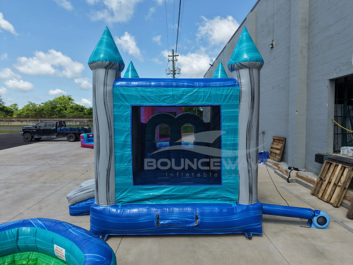 Bahama Blast PowerPlay Dual Lane Bounce House with Slide Combo - BounceWave Inflatable Sales