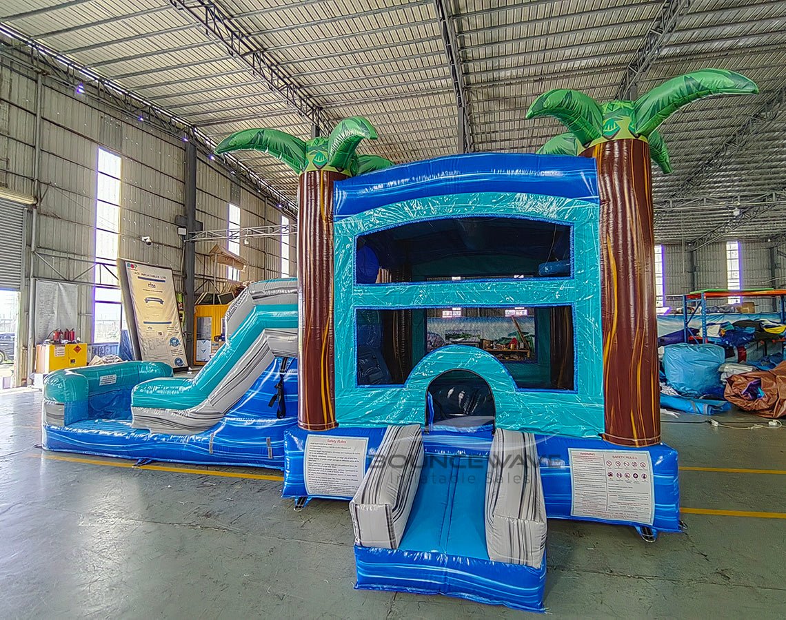 Bahama Blast Single Lane Bounce House with Slide Combo (Wet/Dry) - BounceWave Inflatable Sales