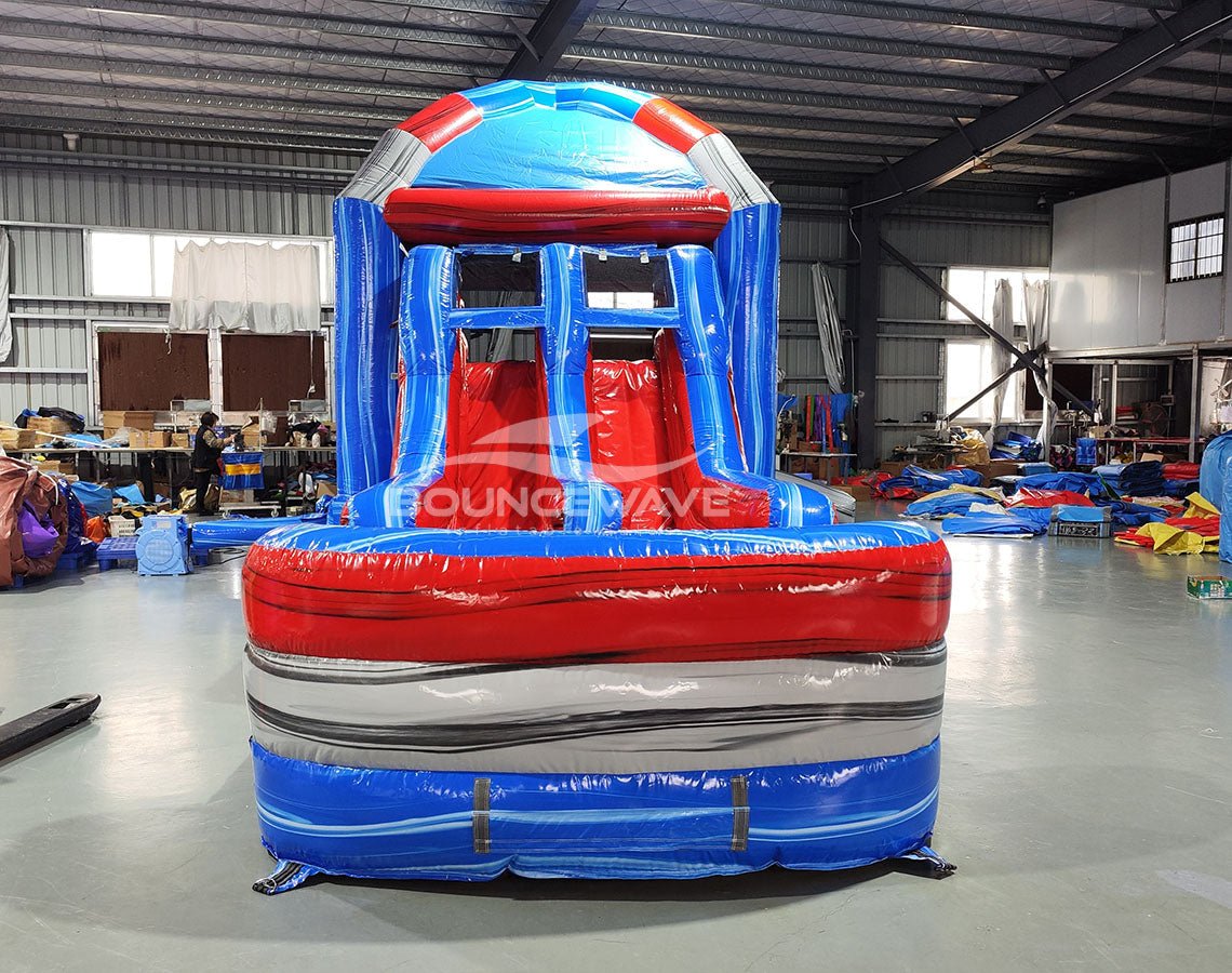 Baja Mega Dome Dual Lane Combo with Inflated Splash Pad - BounceWave Inflatable Sales