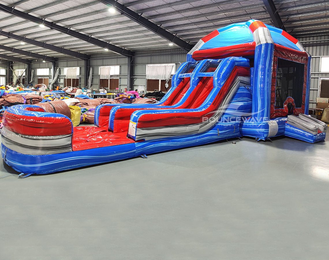 Baja Mega Dome Dual Lane Combo with Inflated Splash Pad - BounceWave Inflatable Sales