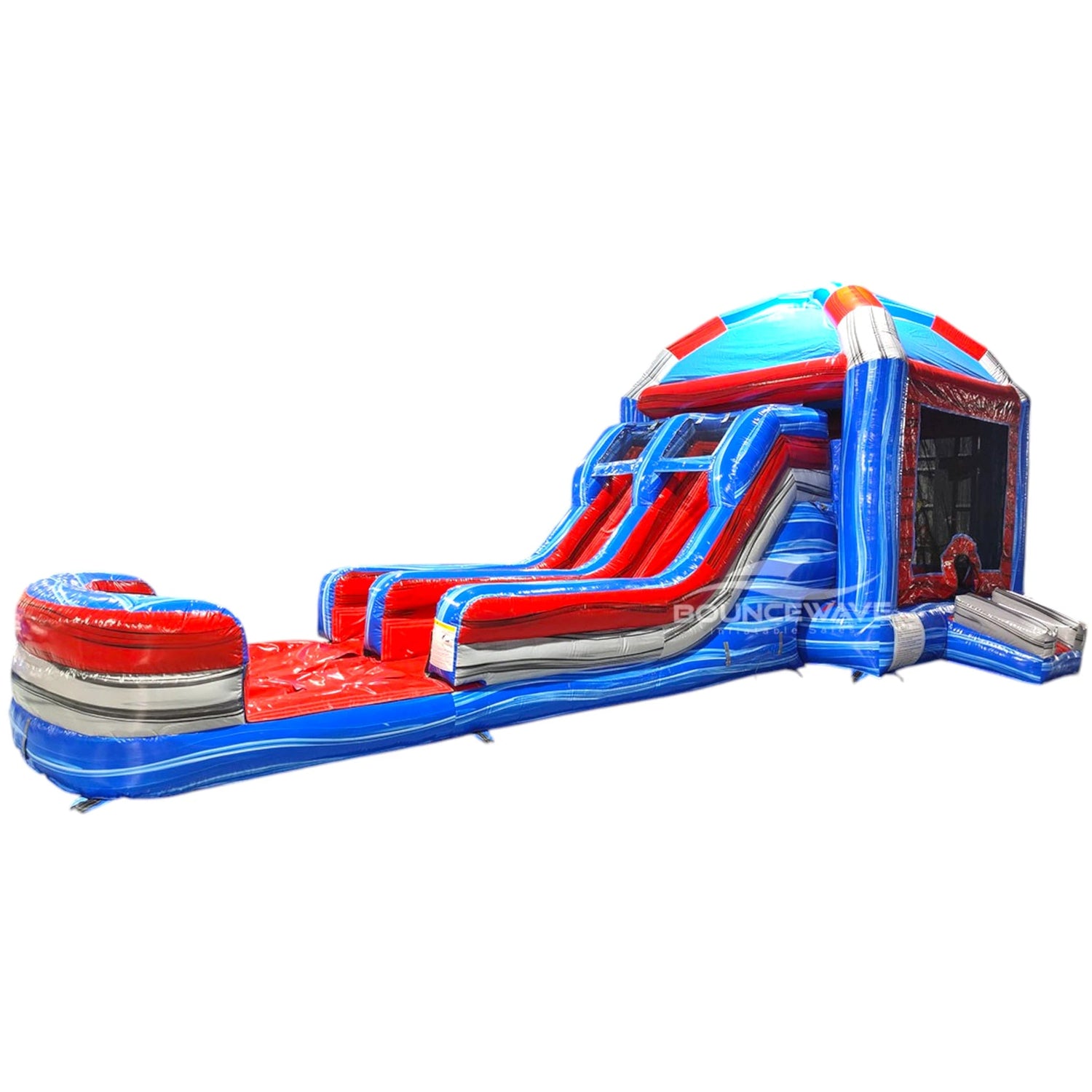 Baja Mega Dome Dual Lane Combo with Inflated Splash Pad - BounceWave Inflatable Sales