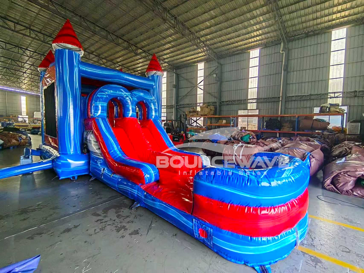 Baja Splash PowerPlay Dual Lane Bounce House with Slide Combo - BounceWave Inflatable Sales