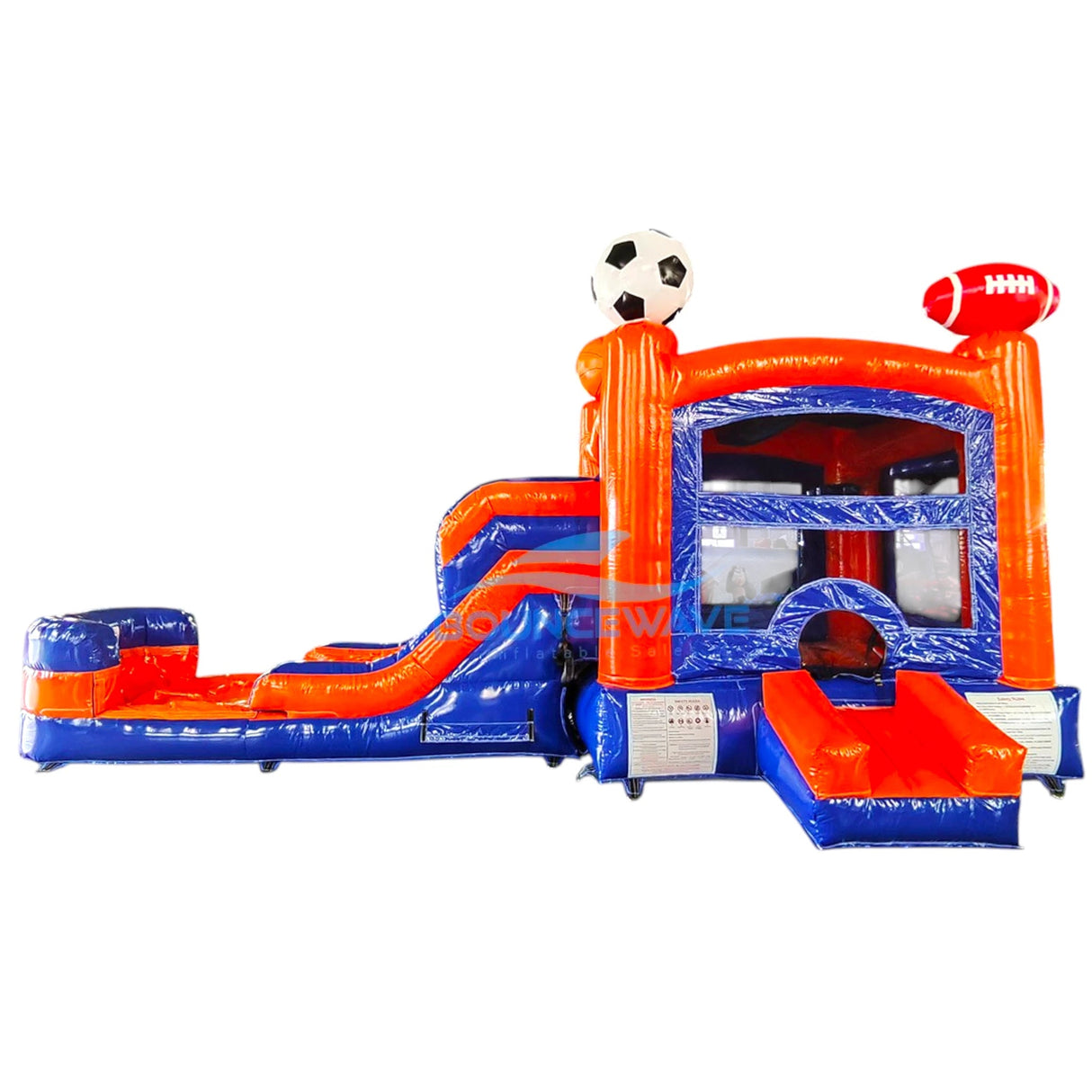 Blue & Orange Sports Econo Bounce House with Slide (Wet/Dry) - BounceWave Inflatable Sales