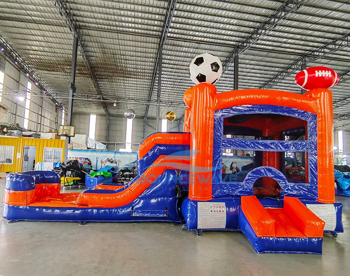 Blue & Orange Sports Econo Bounce House with Slide (Wet/Dry) - BounceWave Inflatable Sales
