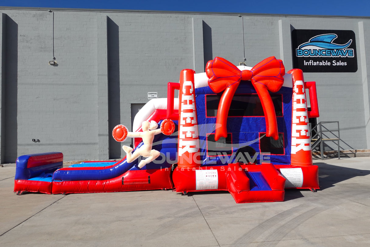 Cheerleader Dual Lane Wet/Dry Bounce House with Slide Combo – Commercial Inflatable - BounceWave Inflatable Sales