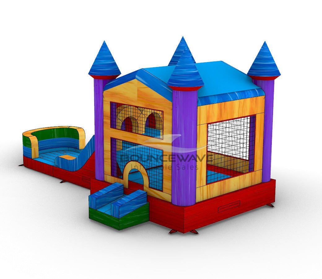 Euro Marble PowerPlay Dual Lane Bounce House with Slide Combo - BounceWave Inflatable Sales