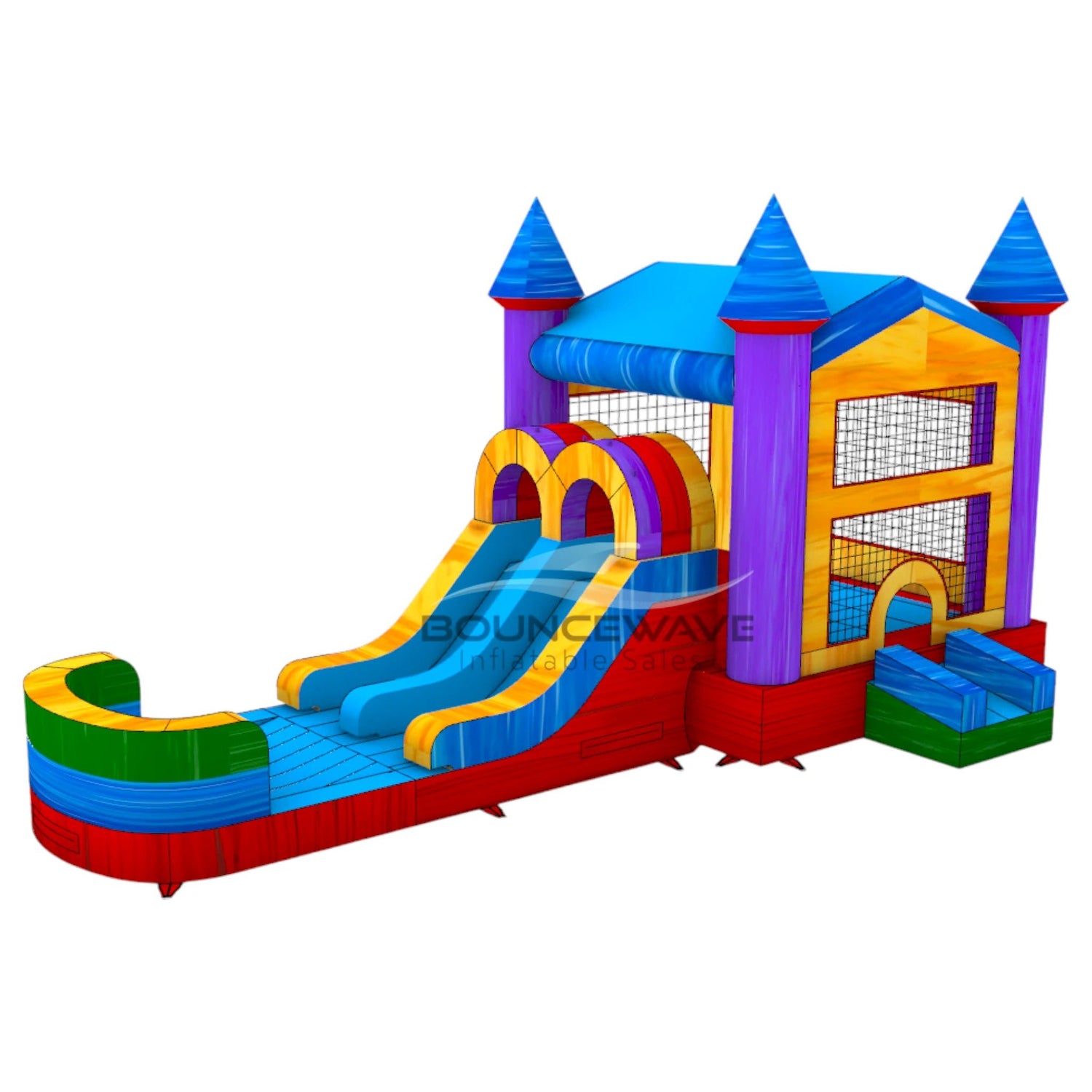 Euro Marble PowerPlay Dual Lane Bounce House with Slide Combo - BounceWave Inflatable Sales