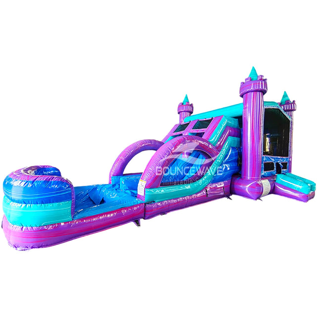 Euro Teal Purple Plunge Dual Lane Commercial Inflatable Combo (Wet/Dry) - BounceWave Inflatable Sales