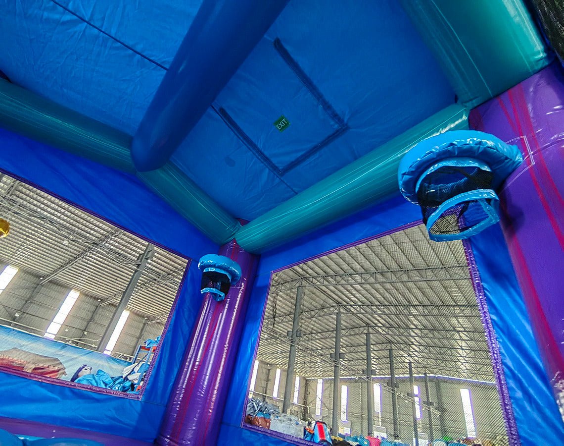 Euro Teal Purple Plunge Dual Lane Commercial Inflatable Combo (Wet/Dry) - BounceWave Inflatable Sales