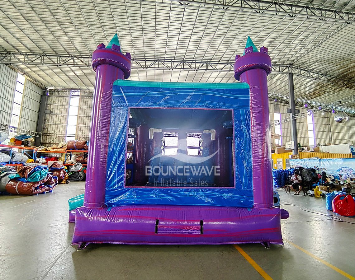 Euro Teal Purple Plunge Dual Lane Commercial Inflatable Combo (Wet/Dry) - BounceWave Inflatable Sales