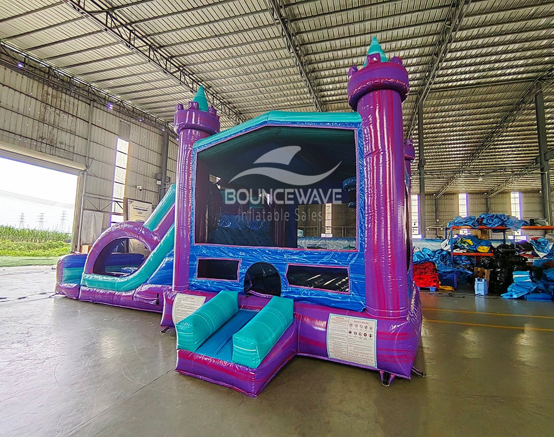 Euro Teal Purple Plunge Dual Lane Commercial Inflatable Combo (Wet/Dry) - BounceWave Inflatable Sales