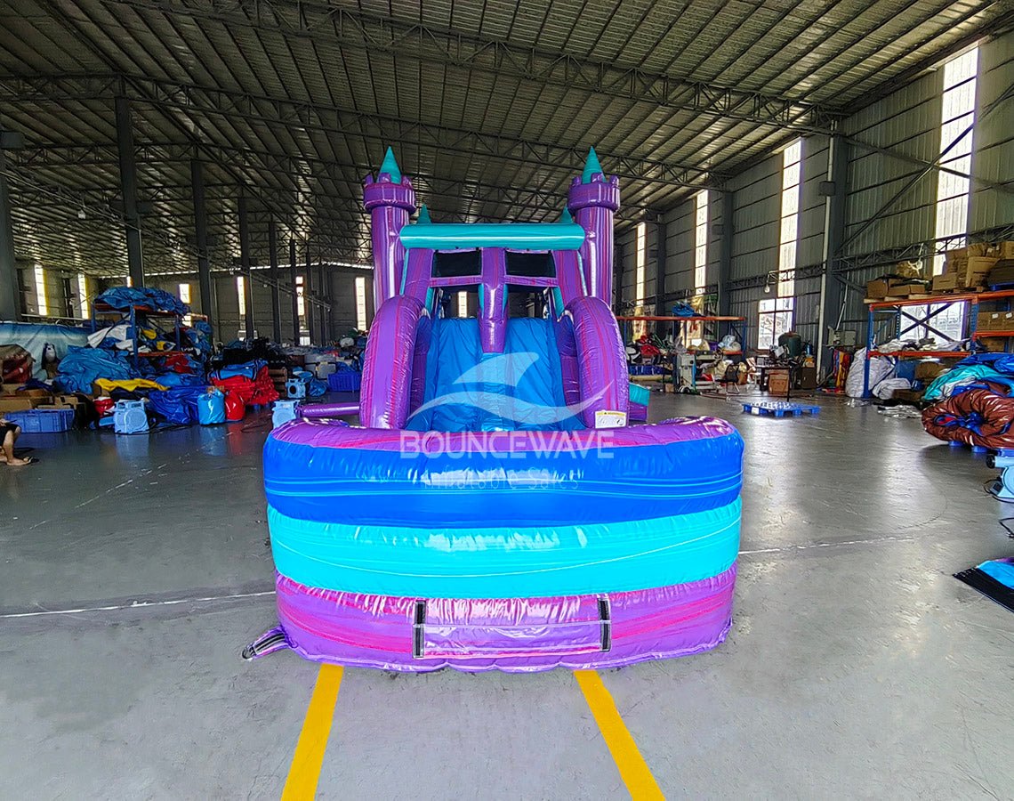 Euro Teal Purple Plunge Dual Lane Commercial Inflatable Combo (Wet/Dry) - BounceWave Inflatable Sales