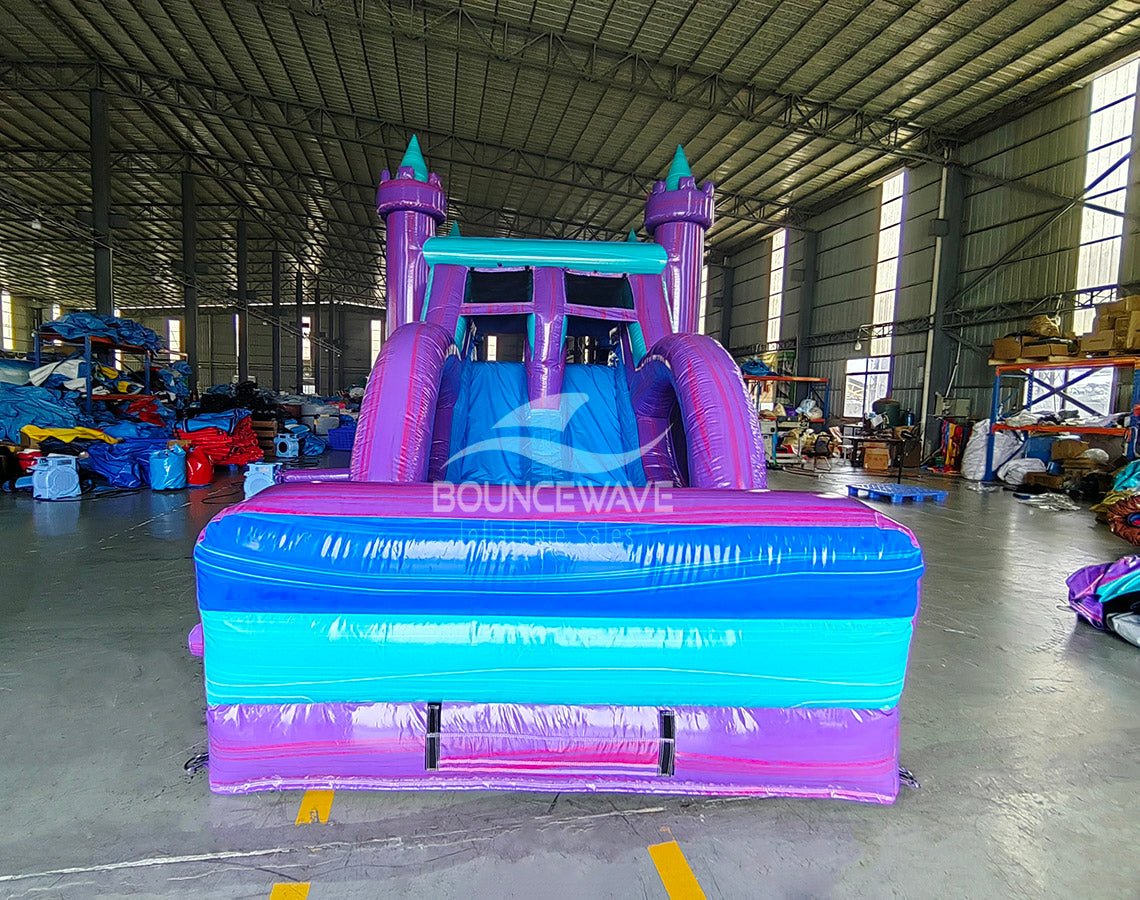 Euro Teal Purple Plunge Dual Lane Commercial Inflatable Combo (Wet/Dry) - BounceWave Inflatable Sales