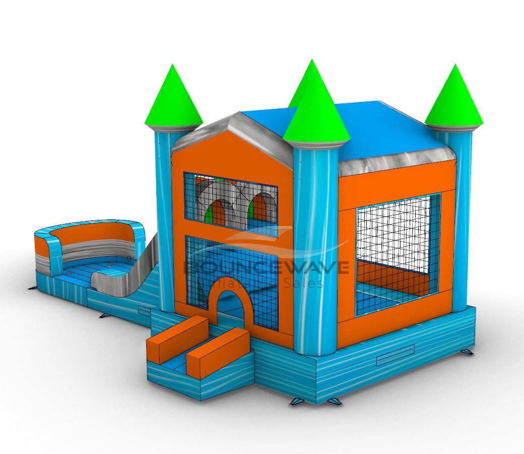 Fiji Falls PowerPlay Dual Lane Bounce House with Slide Combo - BounceWave Inflatable Sales