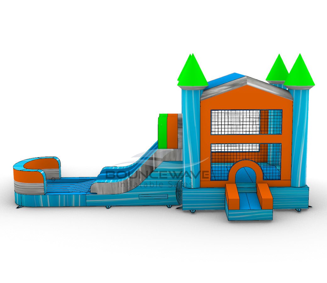 Fiji Falls PowerPlay Dual Lane Bounce House with Slide Combo - BounceWave Inflatable Sales
