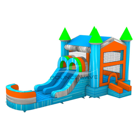 Fiji Falls PowerPlay Dual Lane Bounce House with Slide Combo - BounceWave Inflatable Sales