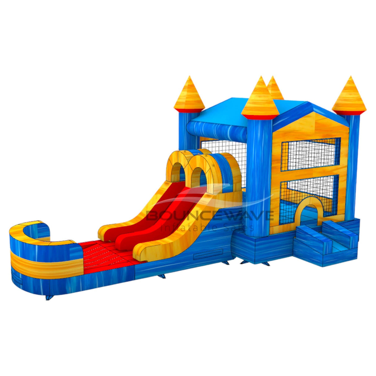 Fire & Ice PowerPlay Dual Lane Bounce House with Slide Combo - BounceWave Inflatable Sales