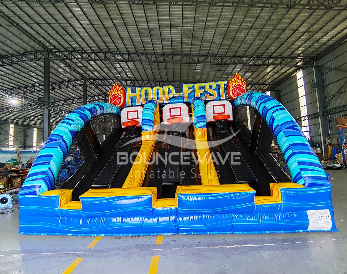 HOOP - FEST Blue Triple Lane Basketball Commercial Inflatable Game - BounceWave Inflatable Sales