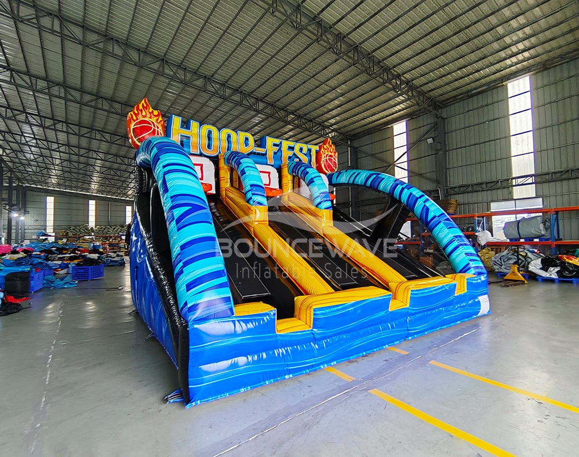 HOOP - FEST Blue Triple Lane Basketball Commercial Inflatable Game - BounceWave Inflatable Sales