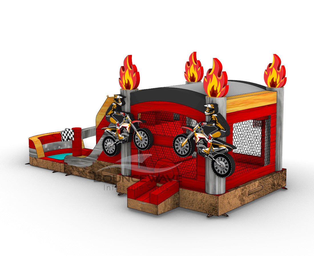 Motocross Dual Lane Bounce House with Slide (Wet/Dry) - BounceWave Inflatable Sales