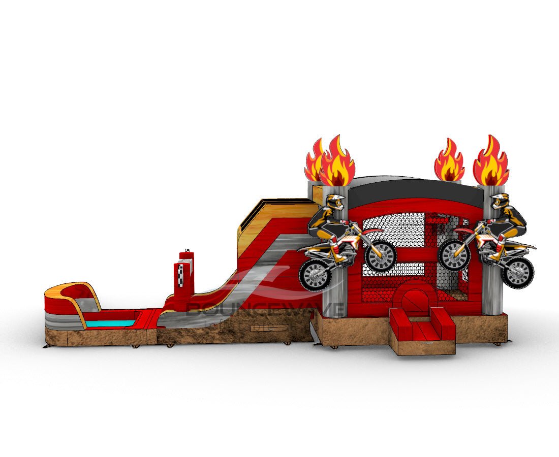 Motocross Dual Lane Bounce House with Slide (Wet/Dry) - BounceWave Inflatable Sales