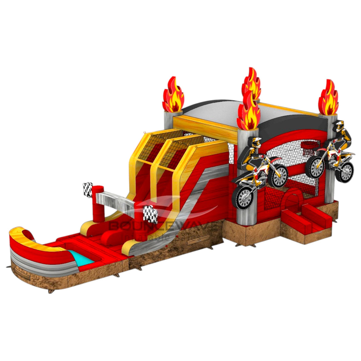 Motocross Dual Lane Bounce House with Slide (Wet/Dry) - BounceWave Inflatable Sales