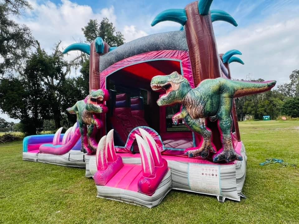 Pink Dino Commercial Econo Inflatable Combo (Wet/Dry) - BounceWave Inflatable Sales