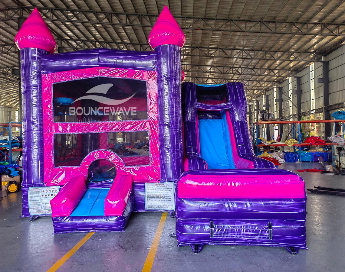 Pink & Purple Commercial Right Side Inflatable Combo (Wet/Dry) - BounceWave Inflatable Sales