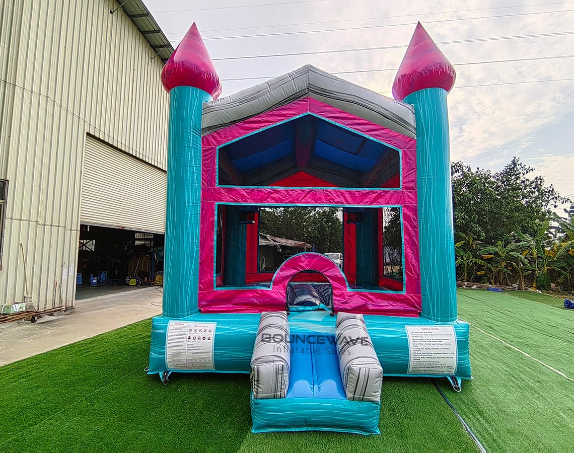 Pink & Teal Marble Palace Commercial Bounce House - BounceWave Inflatable Sales
