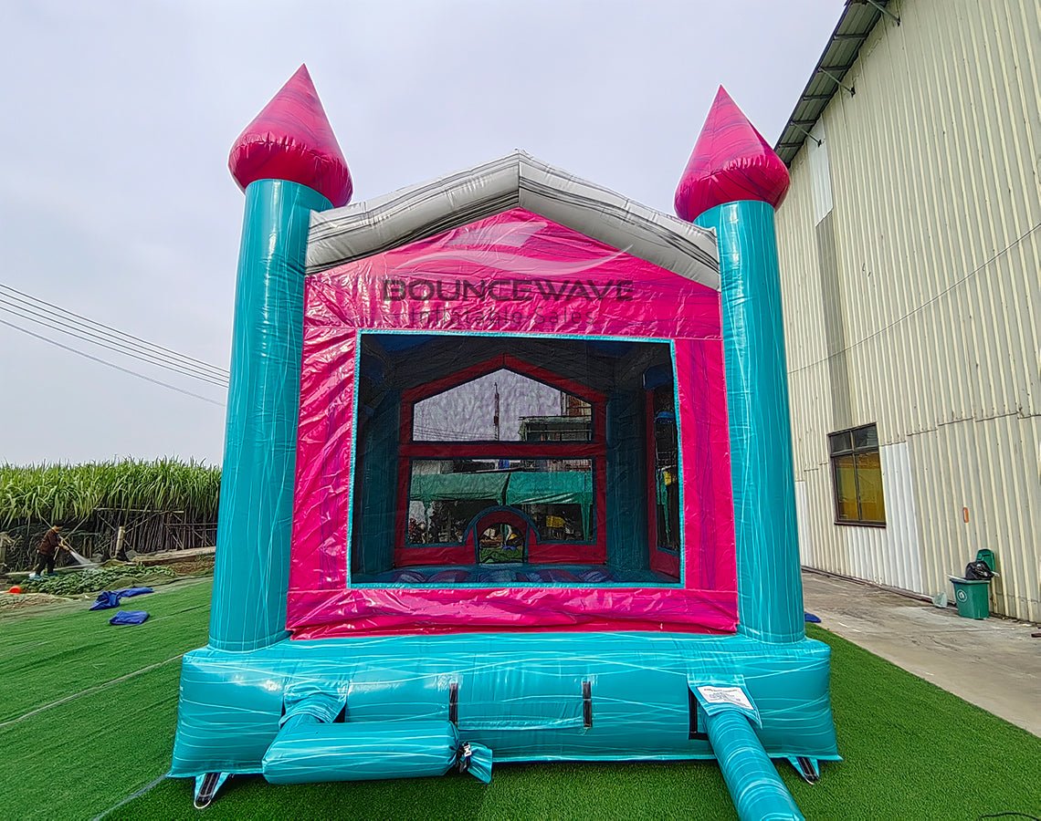 Pink & Teal Marble Palace Commercial Bounce House - BounceWave Inflatable Sales