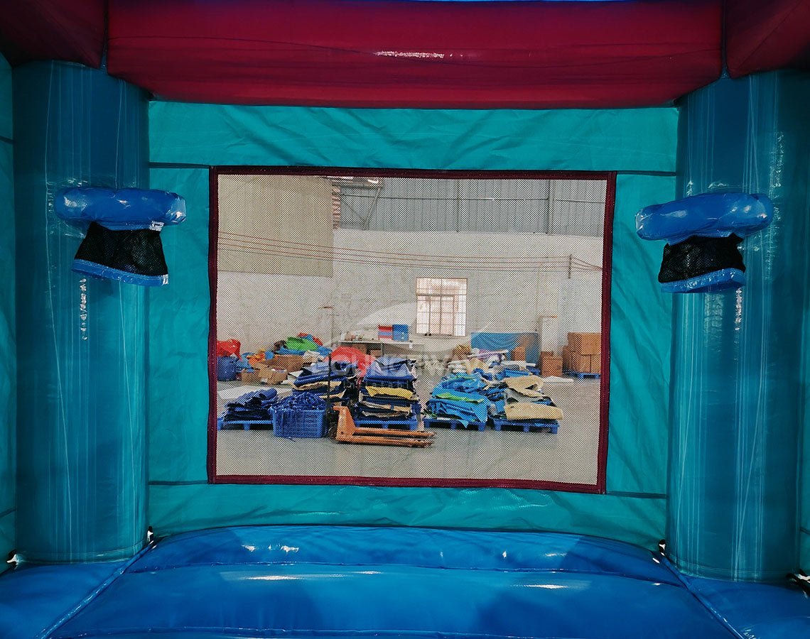 Pink Teal Palace Splash & Save Bounce House with Dual Lane Slide (Wet/Dry) - BounceWave Inflatable Sales