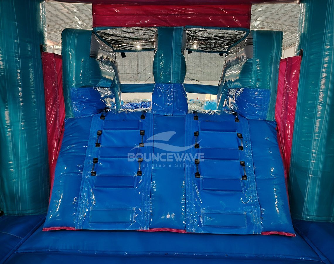 Pink Teal Palace Splash & Save Bounce House with Dual Lane Slide (Wet/Dry) - BounceWave Inflatable Sales