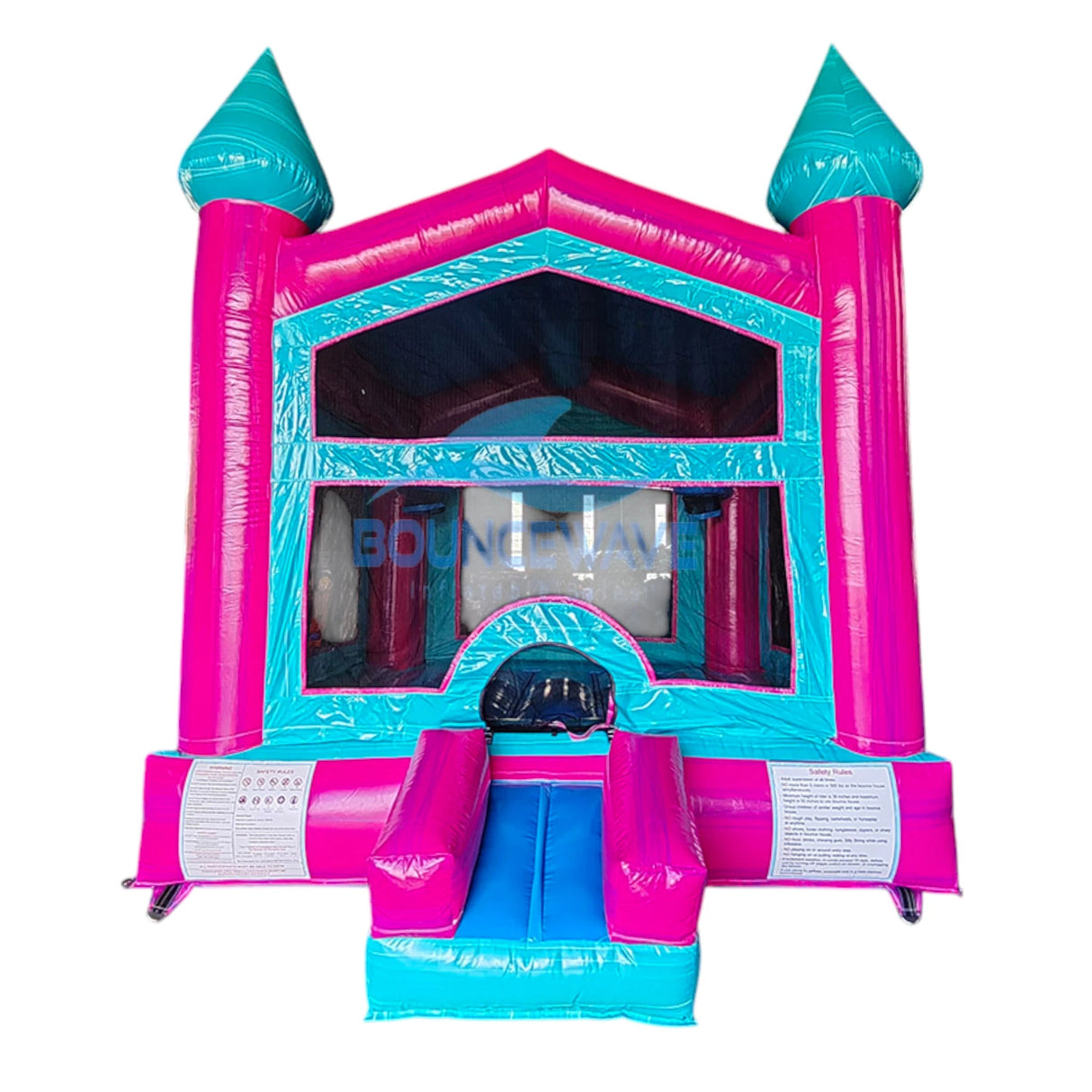 Pink/Teal Castle Bounce House - BounceWave Inflatable Sales
