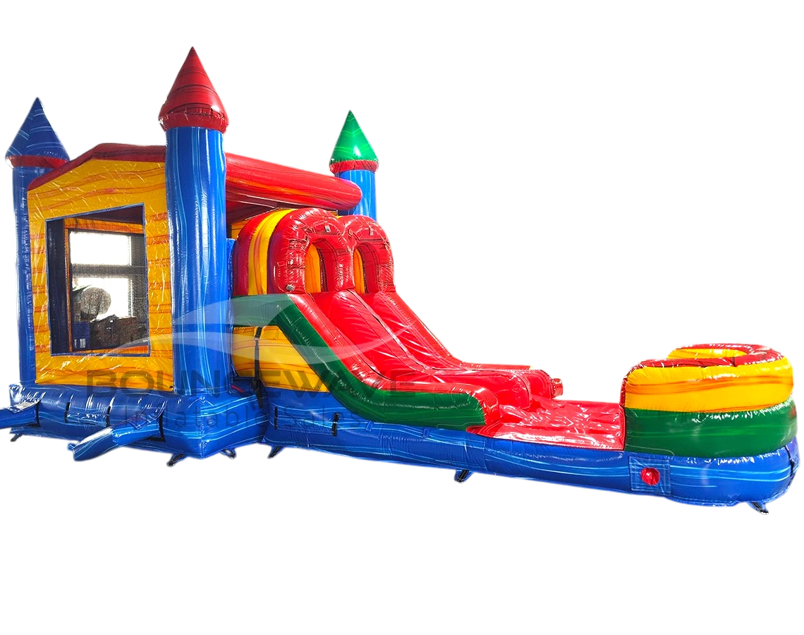 Primary Marble PowerPlay Dual Lane Bounce House with Slide Combo - BounceWave Inflatable Sales