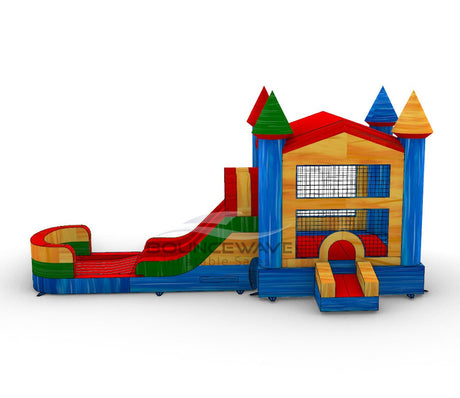 Primary Marble PowerPlay Dual Lane Bounce House with Slide Combo - BounceWave Inflatable Sales