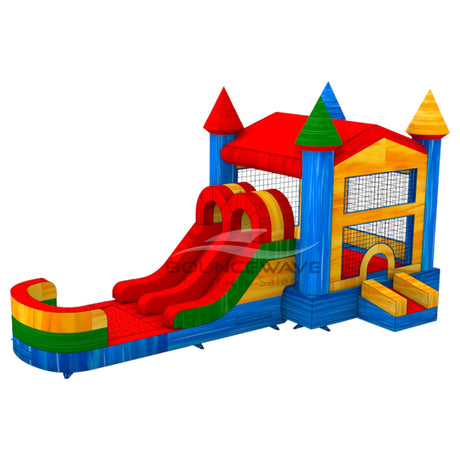 Primary Marble PowerPlay Dual Lane Bounce House with Slide Combo - BounceWave Inflatable Sales