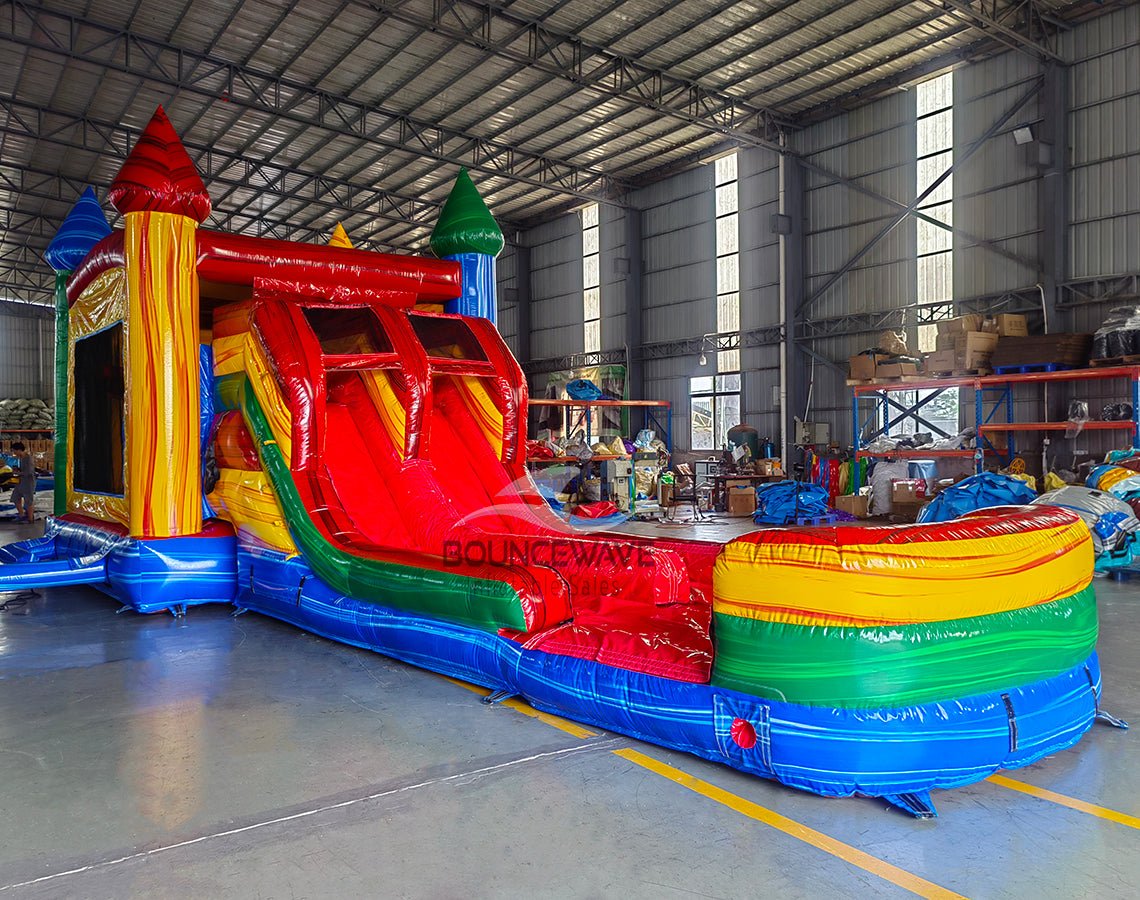 Primary Marble Splash & Save Dual Lane Inflatable Combo (Wet/Dry) - BounceWave Inflatable Sales