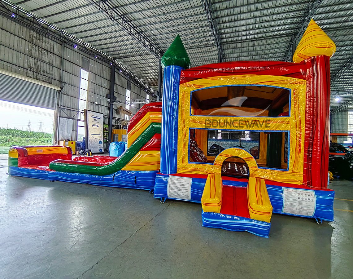 Primary Marble Splash & Save Dual Lane Inflatable Combo (Wet/Dry) - BounceWave Inflatable Sales