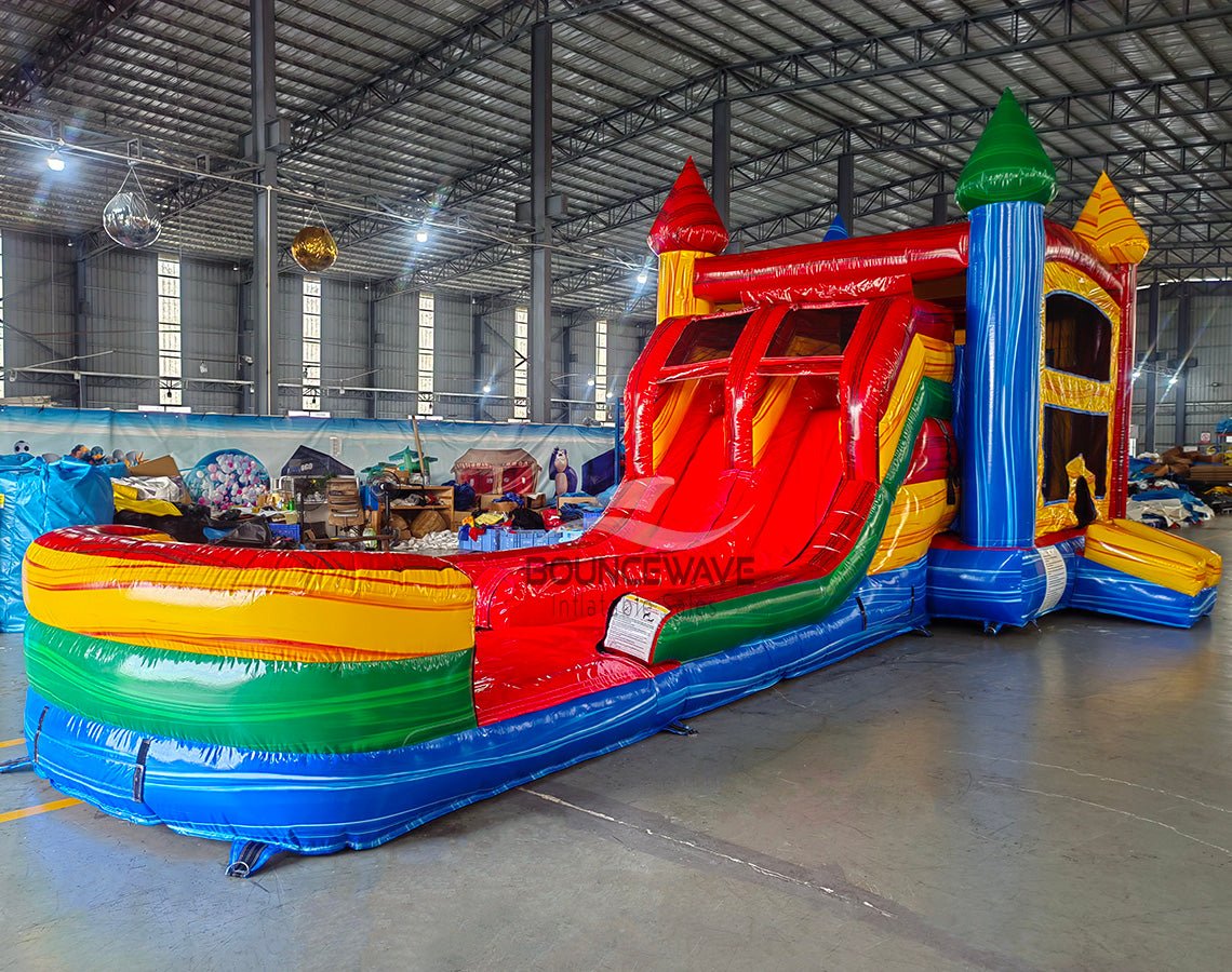 Primary Marble Splash & Save Dual Lane Inflatable Combo (Wet/Dry) - BounceWave Inflatable Sales