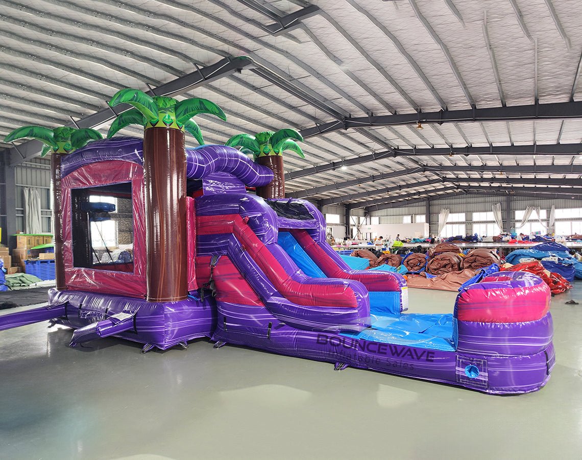 Purple Palace Palms Commercial Bounce House Combo with Slide (Wet/Dry) - BounceWave Inflatable Sales
