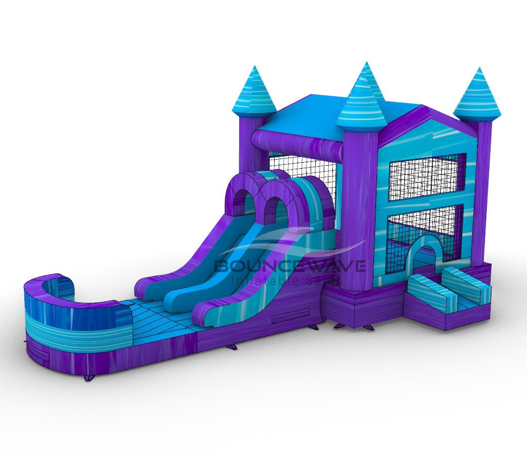 Purple Plunge PowerPlay Dual Lane Bounce House with Slide Combo - BounceWave Inflatable Sales