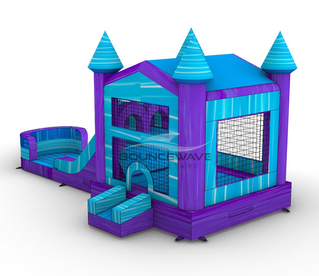 Purple Plunge PowerPlay Dual Lane Bounce House with Slide Combo - BounceWave Inflatable Sales