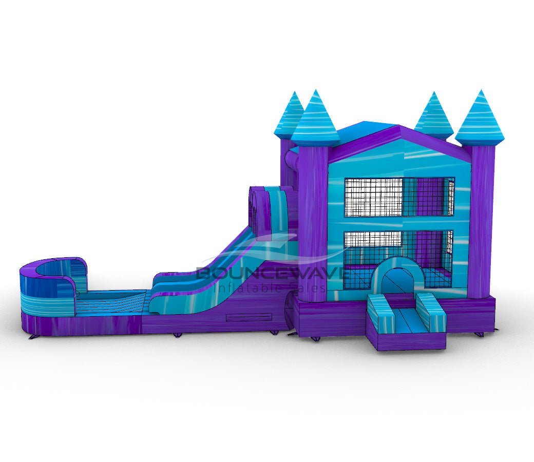 Purple Plunge PowerPlay Dual Lane Bounce House with Slide Combo - BounceWave Inflatable Sales