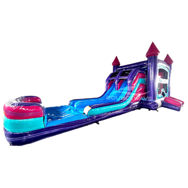 Purple Teal Palace Splash & Save Dual Lane Inflatable Combo (Wet/Dry) - BounceWave Inflatable Sales